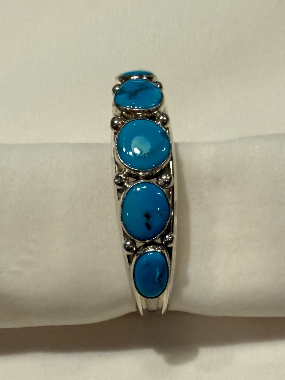 Turquoise Cabochon Sterling Silver Bracelet - Blue